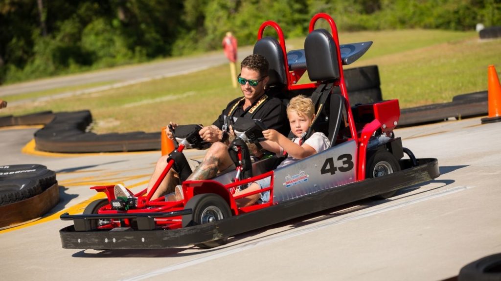 Man and boy go-karting